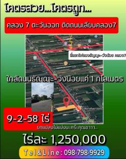 ที่ดินคลอง7 รังสิต - ปทุมธานี 9 ไร่ 258 ตารางวา ไร่ละ 1.25 ล้านบาท
