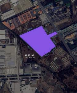 ขายที่ดินพานทองชลบุรี ขายที่ดินพื้นที่ขนาด 46-0-35 ไร่ ใกล้นิคมอมตะซิตี้ชลบุรี ผังม่วงลาย